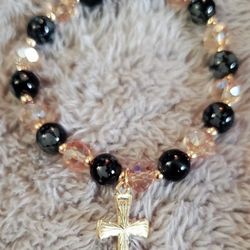 Genuine Stone And Goldtone Accent With Cross.