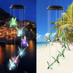 Hummingbird Wind Chimes, 30'' LED Solar Windchimes, Color Changing Mobile Hanging Lights