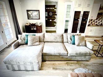 Pottery Barn Westwood Oversized Sectional Sofa – Gravel Microfiber – 125” × 64”