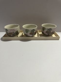 Set of 3 Japanese-Style Ceramic Tea Cups without Tray