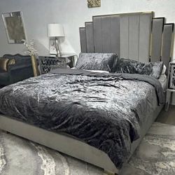 GREY & GOLD velvet bed 🩶🩶👑💛💛