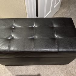 Dark Brown Leather Storage Ottoman Bench