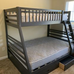 Gray Twin/Full Bunk Bed w Storage 