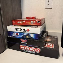 Monopoly (Voice Banking) | Clue | Trouble Game | Yahtzee | Guess Who? (High School Reunion) 