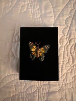 Butterfly Brooch Pin on Black Velvet Box