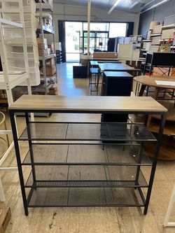 VASAGLE Shoe Rack w/ 4 Mesh Shelves & Large Top Entryway - Greige / Black