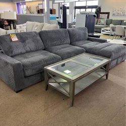 3PC Modular sofa set Gray corduroy sectional couch