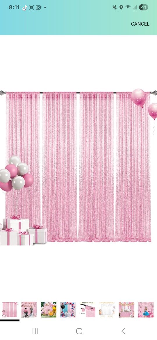 2×8FT-4PCS Pink Sequin Backdrop Curtains Panels, Photography Backdrop Glitter Curtains Fabric Background for Christmas Wedding Party Decor