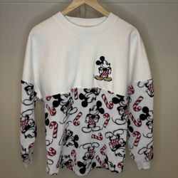 Disney Mickey Mouse Holiday Cheer Christmas Pullover Sweatshirt – Candy Cane Print – Women’s XS