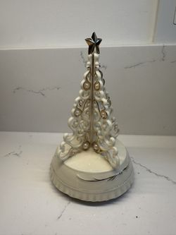 Vintage Sankyo Japan Ivory and Gold Christmas Tree Music Box