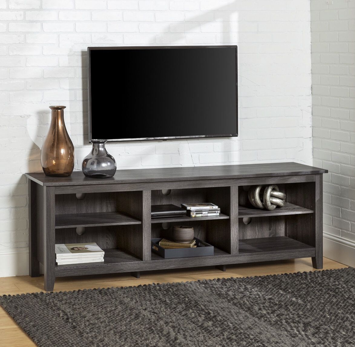 Woven Paths Open Storage TV Stand for TVs up to 80", Charcoal
