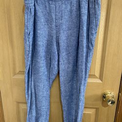 Old Navy Women’s Size L Linen Crop Chambray Pants Joggers 