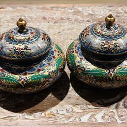 Set Of Cloisonné Enamel Jars 