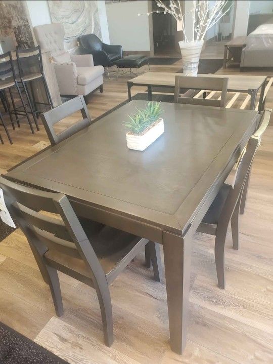 5 PC Solid Wood Greyish Brown Dining Set with 4 Chairs (Brand New In A Box)
