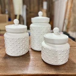 Farmhouse Vintage Style HobNail Canisters Set Of 3
