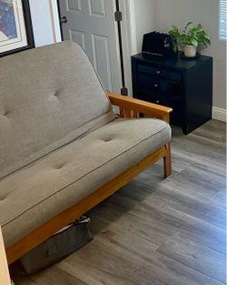 Wood Frame Futon with Gray Mattress