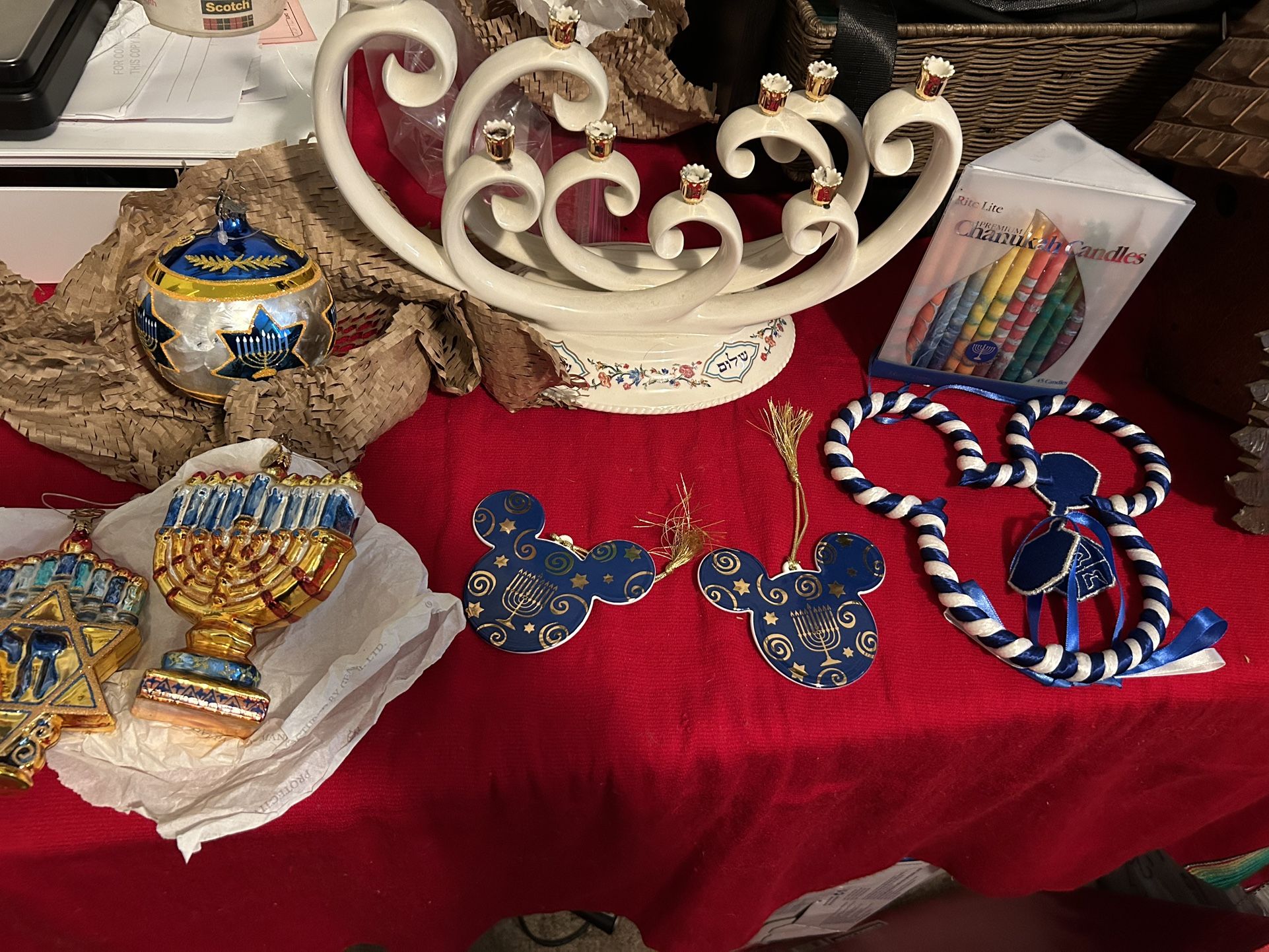 Happy Hanukkah Lot 8 Pcs In Great Condition (Vintage Estate Judaica Lenox Porcelain Jewish L'Chaim Menorah Candle Holder