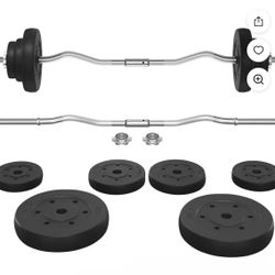 Yaheetech 44 lb Barbell Weight Set with Plates and Detachable Curl Bar, Black