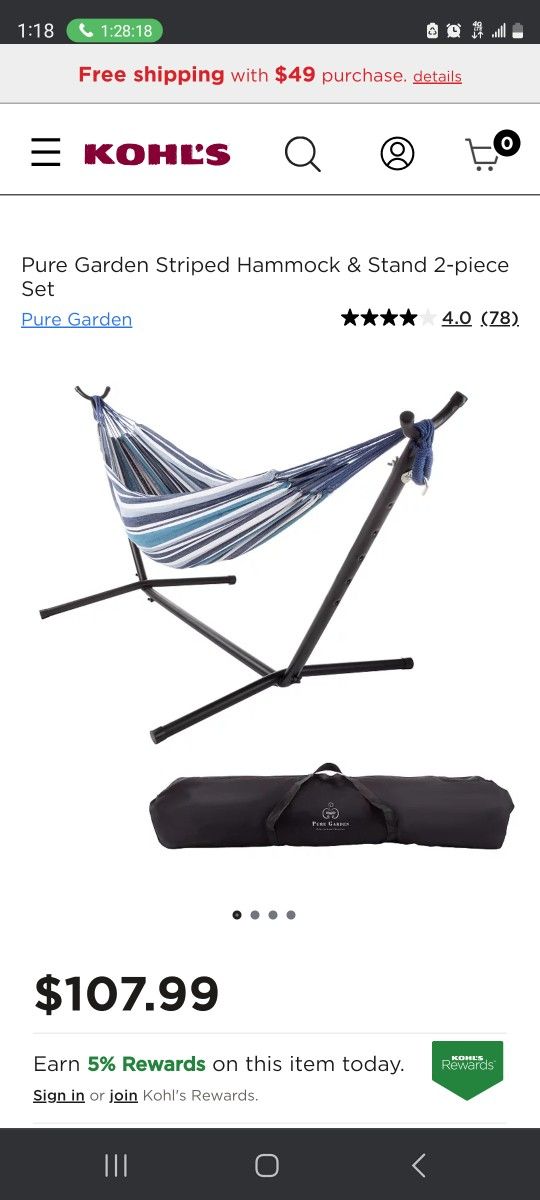 Pure Garden Striped Hammock & Stand 2-piece Set