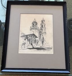 Framed Sketch Of The Mission Dolores By Alec Stern