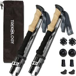 TREKOLOGY Trek-Z Collapsible Hiking & Trekking Poles -100cm-120cm (Black) Adjustable Length - Perfect Set for Hikers, Backpacker - Walking Stick 