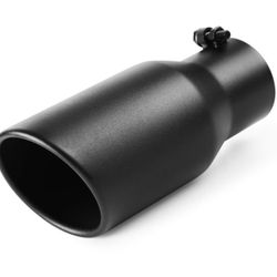 A-KARCK Exhaust Tip 3.5 Inch Inlet, 3.5" Inlet 5" Outlet 12" Long Black Coated Finish Muffler Tip For Truck Tailpipe, Stainless Steel Rolled Edge