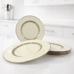 Lenox Springdale Dinner Plates Set of 6 Platinum Trim Floral USA - Discontinued