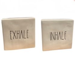 Rae Dunn Artisan Collection by Magenta Ceramic 4"x4" Inhale/Exhale Desk/Home Decor double- sided