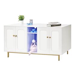 Used - Hzuaneri Cat Gato Hidden Litter Box Enclosure Furniture with LED Lights & Scratcher - Silver