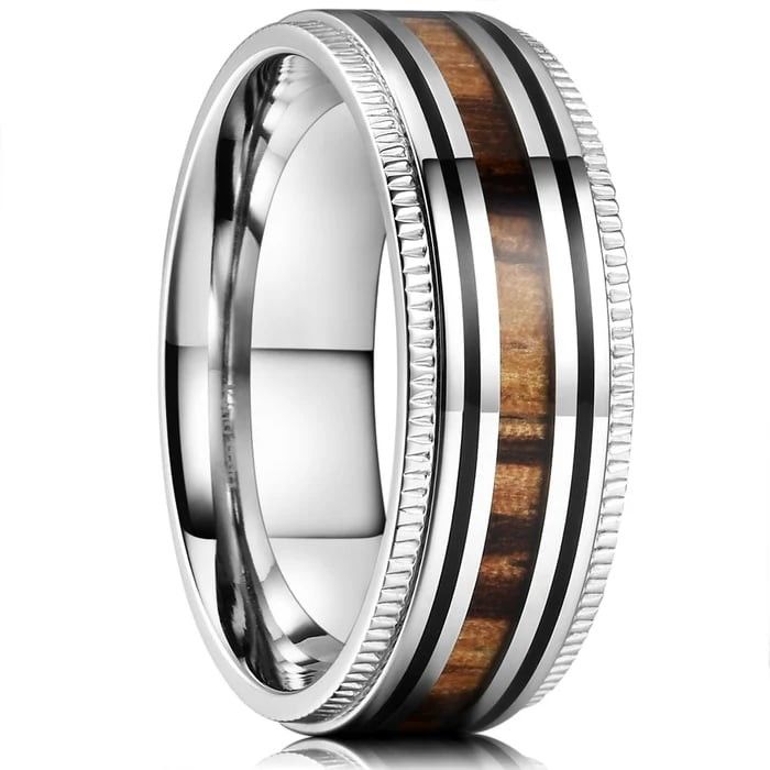 Men's 8mm Tungsten Silver Zebra Wood Inlay Sawtooth Edge Engagement Wedding Band 11