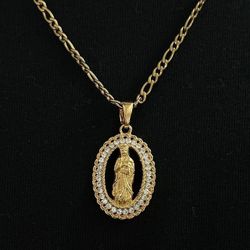 Religious Gold Figaro Chain + Jesus Iced Pendant 