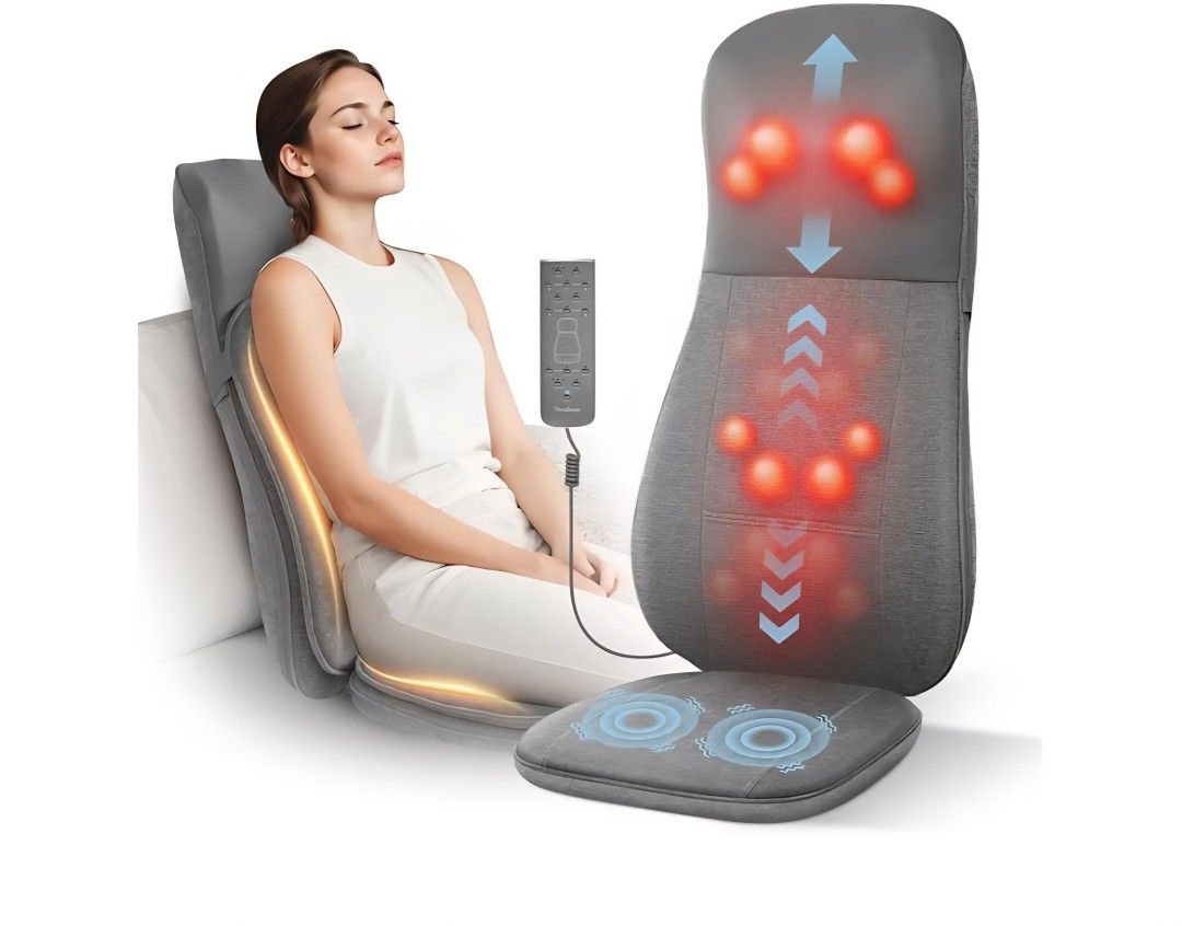 Therazzage Shiatsu Back and Neck Massager with Heat, Kneading, Rolling, Vibration, Massage Seat Cushion, Full Back Massage Chair Pad