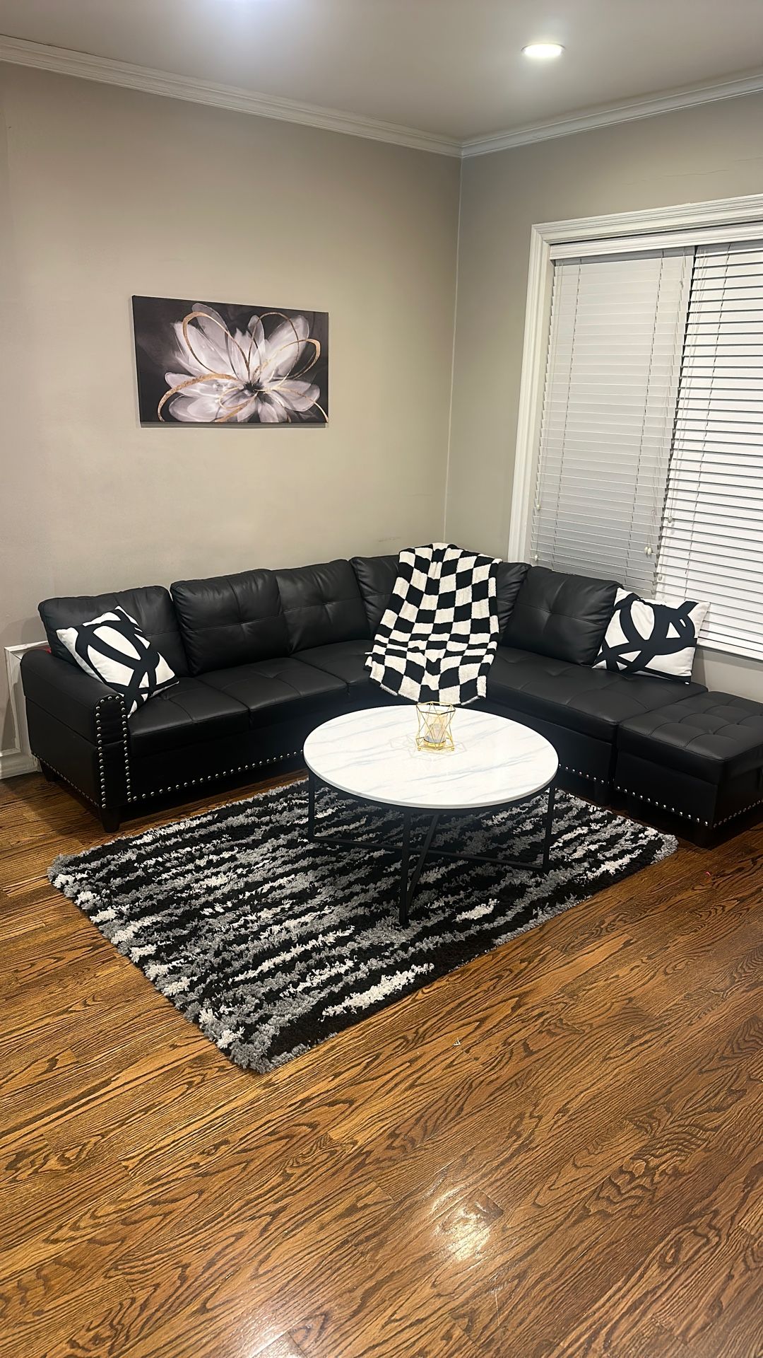L Couch With Ottoman, Coffee Table, Modern Rug