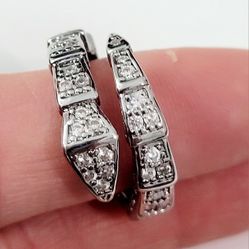 Cz diamond silver women's lady's snake ring cuff Band Adjustable Size 
