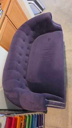 Purple Velvet Tufted Sofa with Nailhead Trim