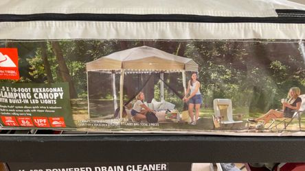 OZARK TRAIL 11.5 x 10-FOOT HEXAGONAL GLAMPING CANOPY WITH BUILT-IN LED LIGHTS.