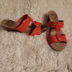 DEEP CORAL red Ladies WEDGE SANDALS