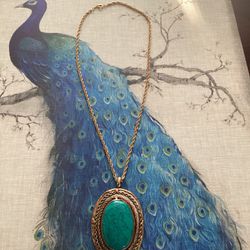 Turquoise Mixed Metal Oval Pendant Necklace 