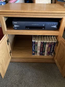 VHS Cabinet With VHS Player And Over 120 VHS Movies
