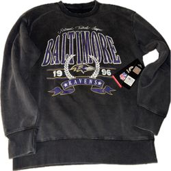 Baltimore Ravens Gameday Couture Women's Vintage Wash Oversized Crewneck Fleece Pullover - Black