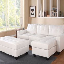 Brand New White Leather Sectional Sofa w Ottoman 