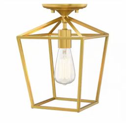 1-Light 8 in. Brushed Gold Semi Flush Mount Light