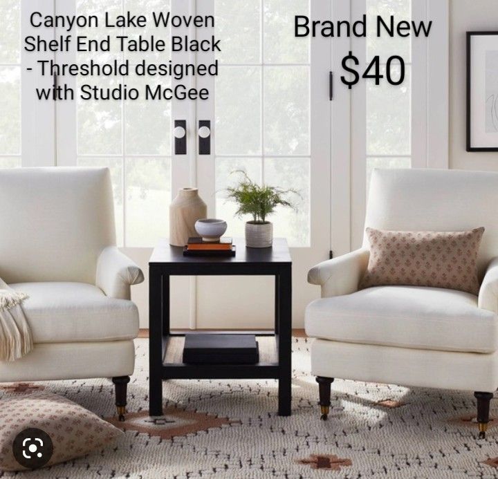 Brand New Threshold & Studio Mc Gee Canyon Lake Woven Shelf Black/ Ratan Table