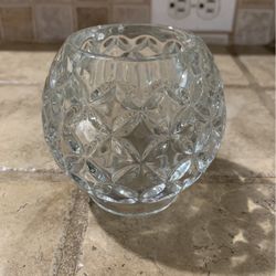 Crystal Ball Diamond Pattern Cut Glass Votive Candle Holder 3.75" Hi 4" Dia- Heavy 