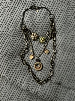 Lucky Brand 3 Layer Boho Necklace Antiqued Bronze Brass Color Wood