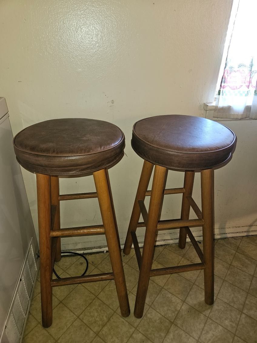 Tall wooden & leather Bar Stools