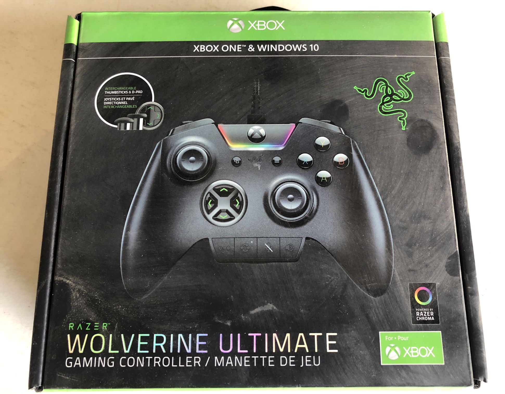 Xbox One/ Windows 10/11 Razor Wolverine Ultimate Gaming Controller. New never used, interchangeable thumb sticks and d-pad, Comes with: Controller, Tw