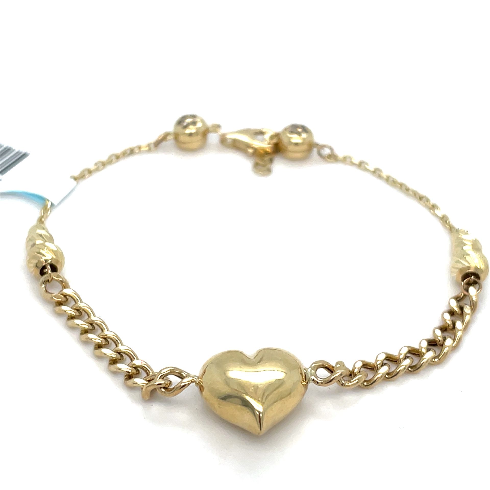 14Kt Yellow Gold 7.5” Puff Heart Cuban Style Bracelet 4.33g 199463