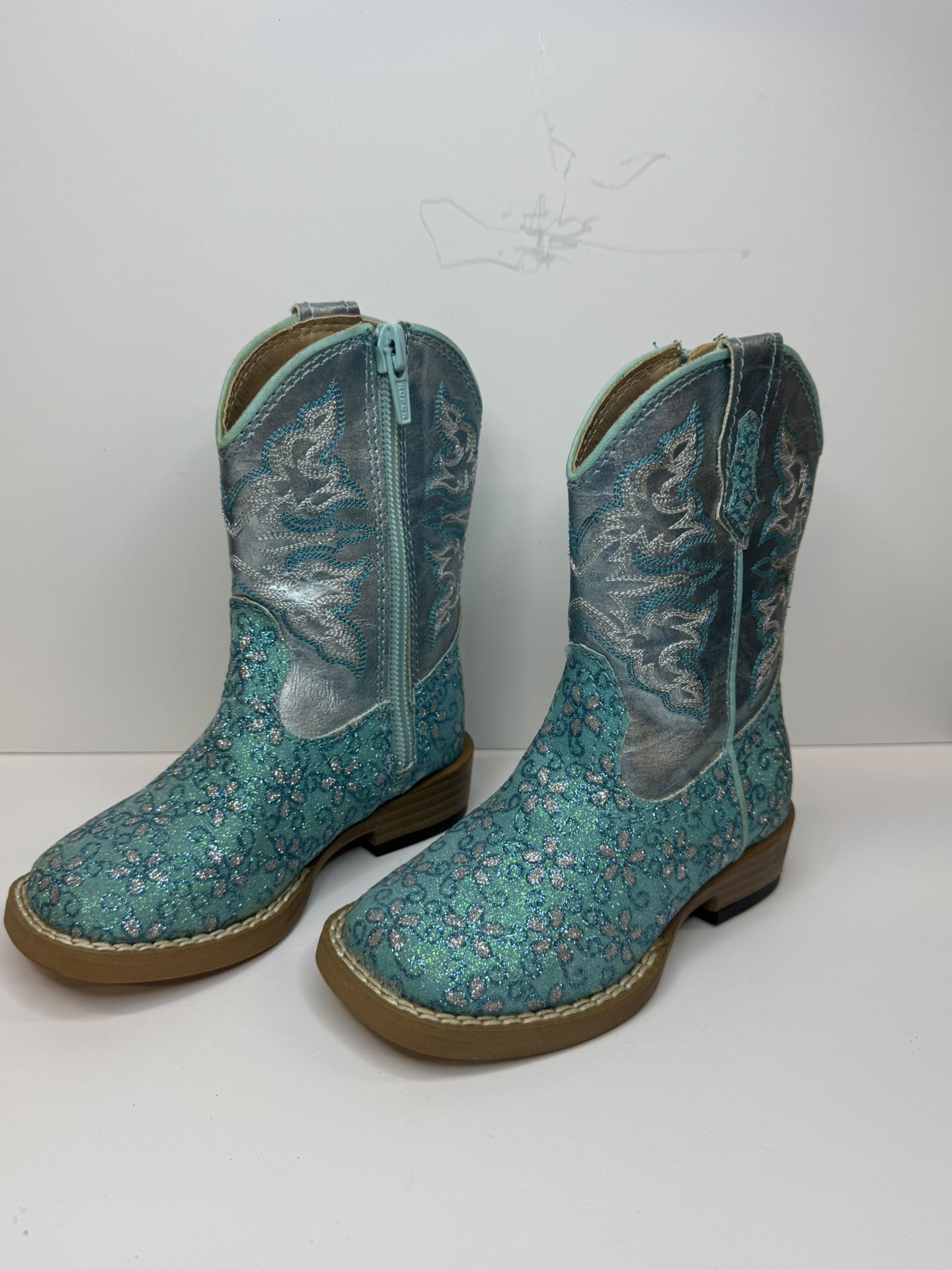 Roper Kids/Toddler Western Boot Blue Floral Glitter Size US 5