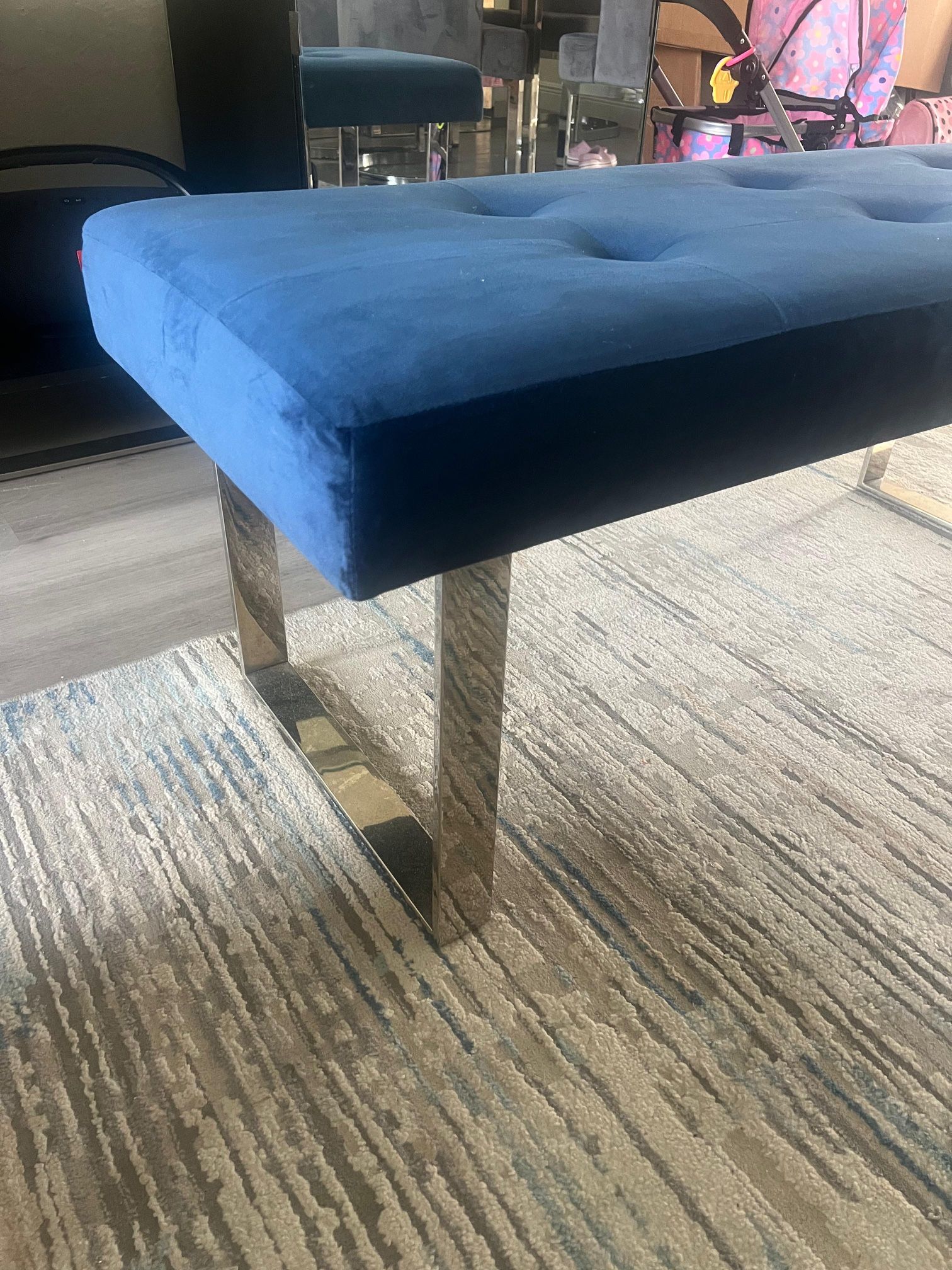 blue suede armchair